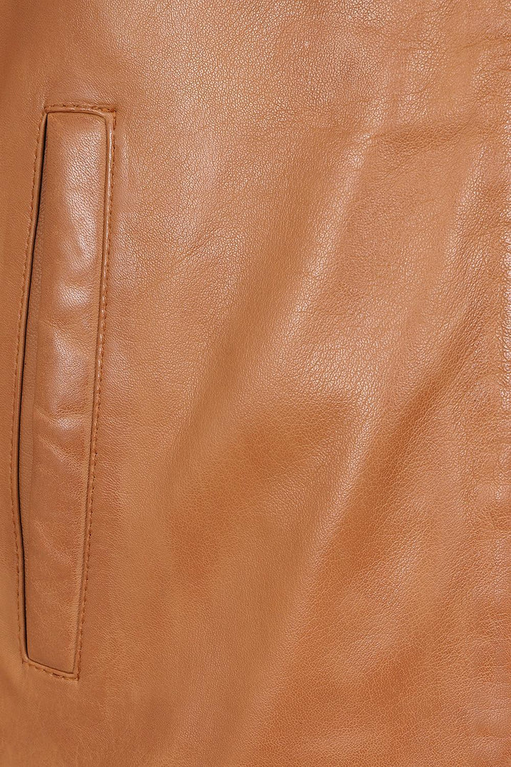 Men's Tan Leather Bomber Jacket 