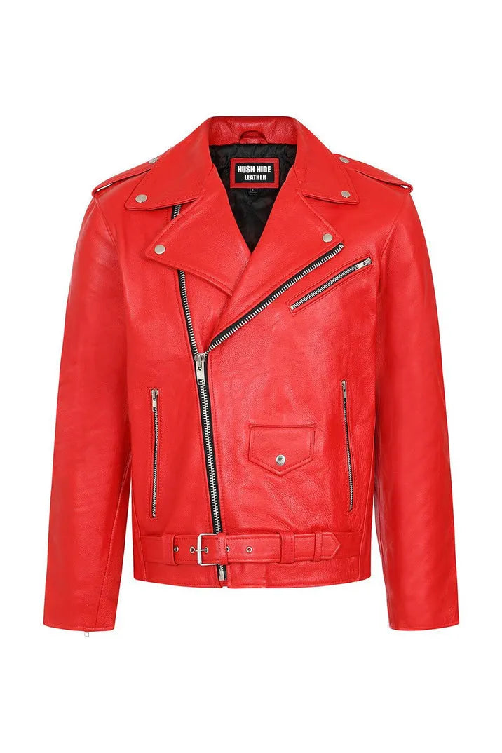 Men’s Red Leather Moto Jacket