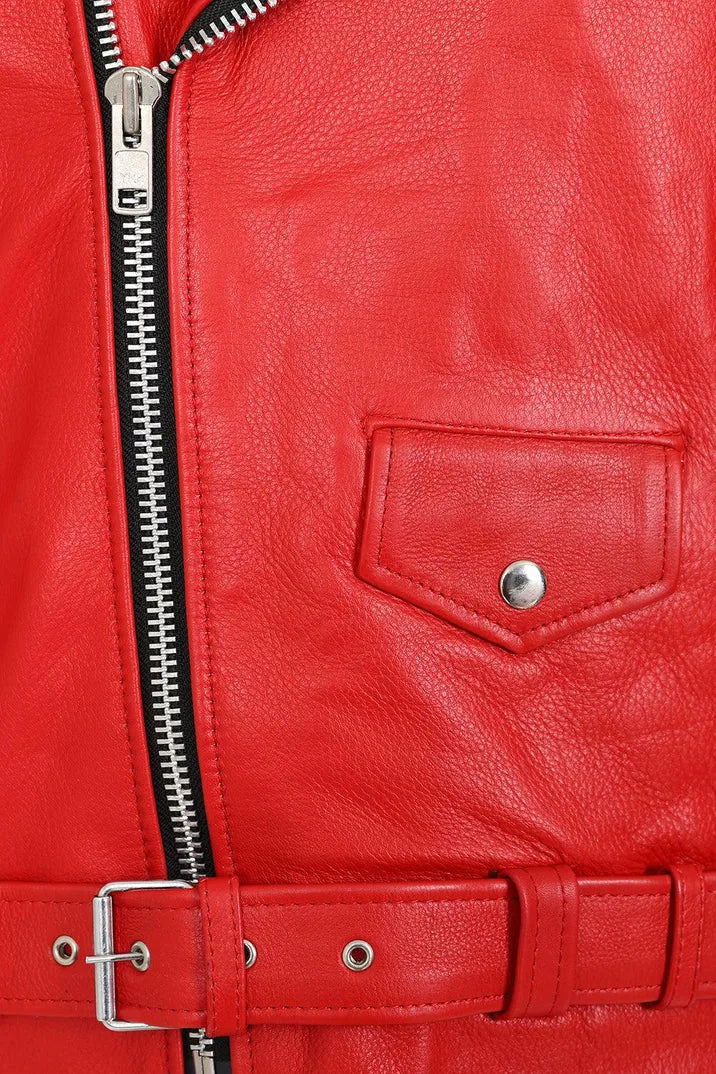 Men’s Authentic Red Leather Moto Jacket