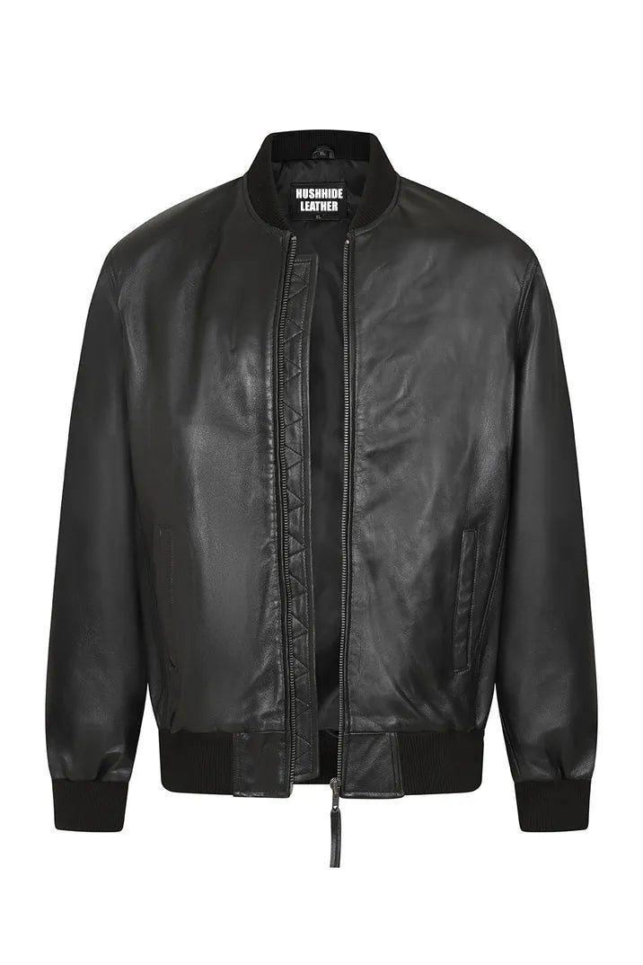 Men’s Black Leather Bomber Jacket