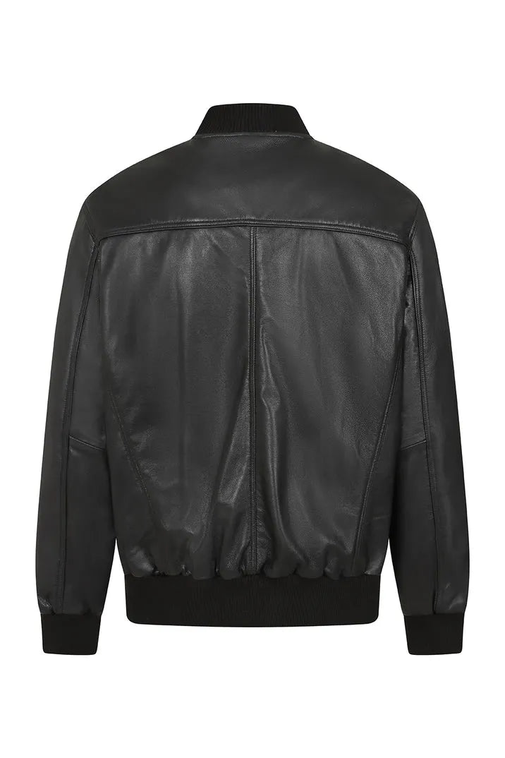 Men’s Black Leather Bomber Jacket