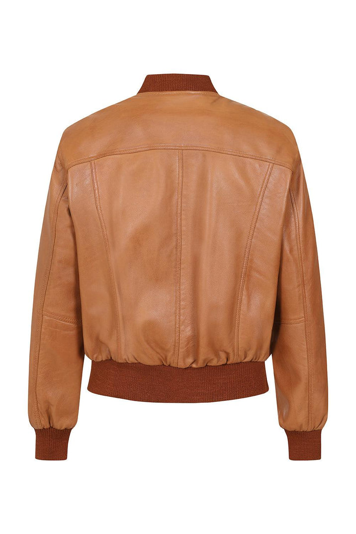 Men's Tan Leather Bomber Jacket 