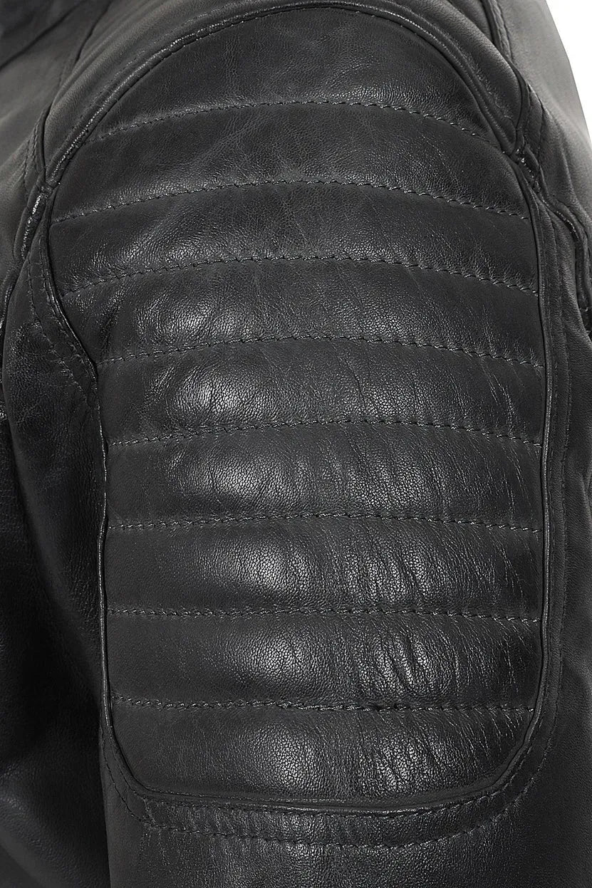 Men’s Grey Genuine Leather Biker Jacket