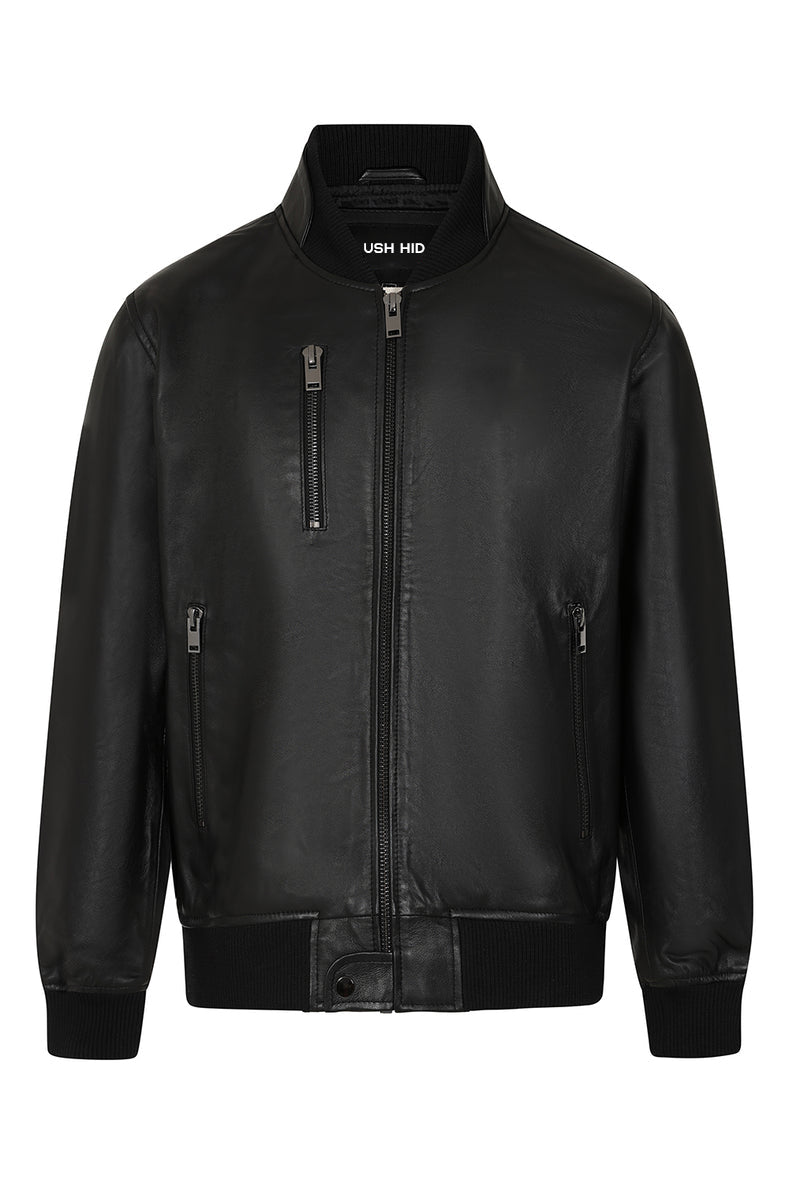 Men's Cowhide Black Leather Jacket 