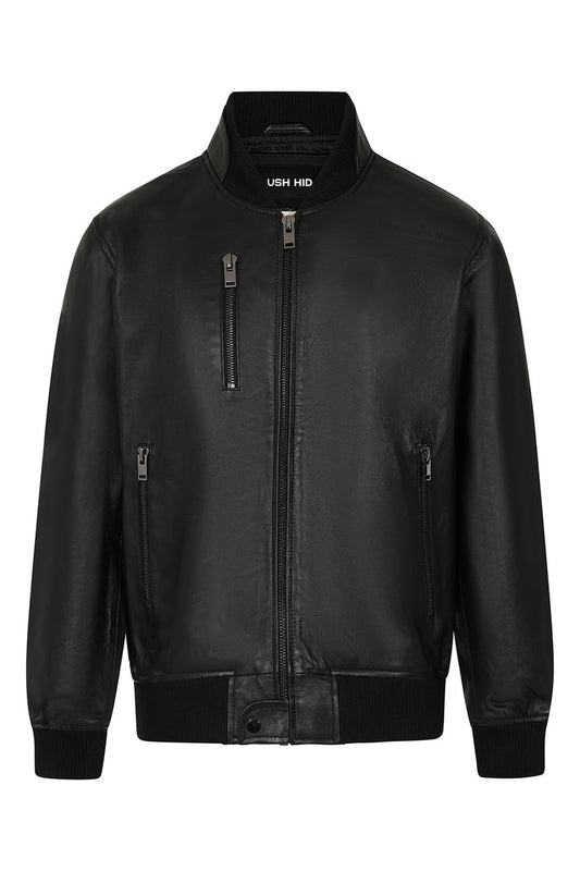 Men's Cowhide Black Leather Jacket 