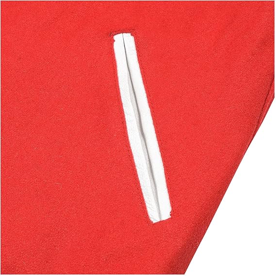 Varsity jacket with a red wool body and white leather sleeves, featuring a snap-button front, ribbed cuffs and hem, and a classic athletic design.
