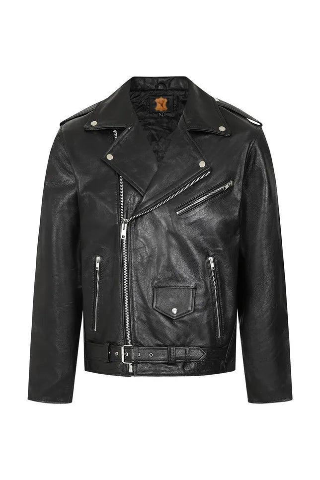 Men’s Refined Black Genuine Leather Biker Jacket