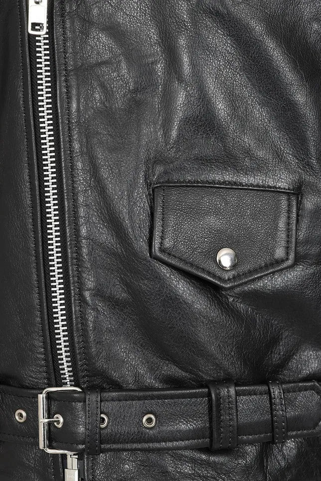 Men’s Refined Black Genuine Leather Biker Jacket