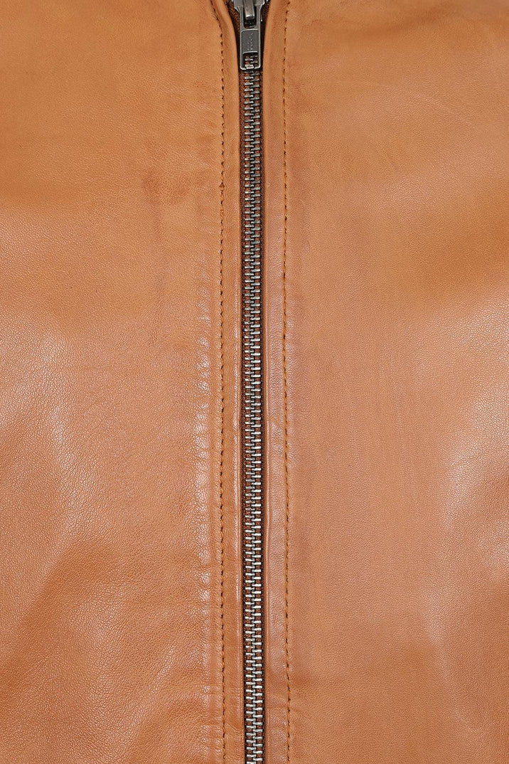 Men's Tan Leather Bomber Jacket 
