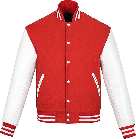 red and white varsity letterman jacket 