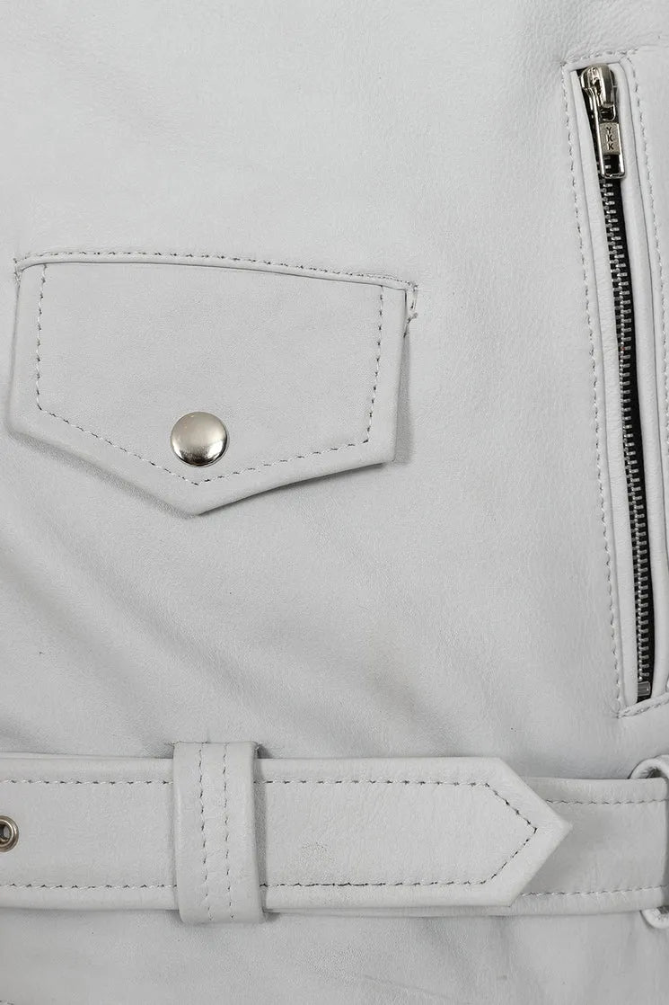 Men’s Crisp White Genuine Leather Biker Jacket