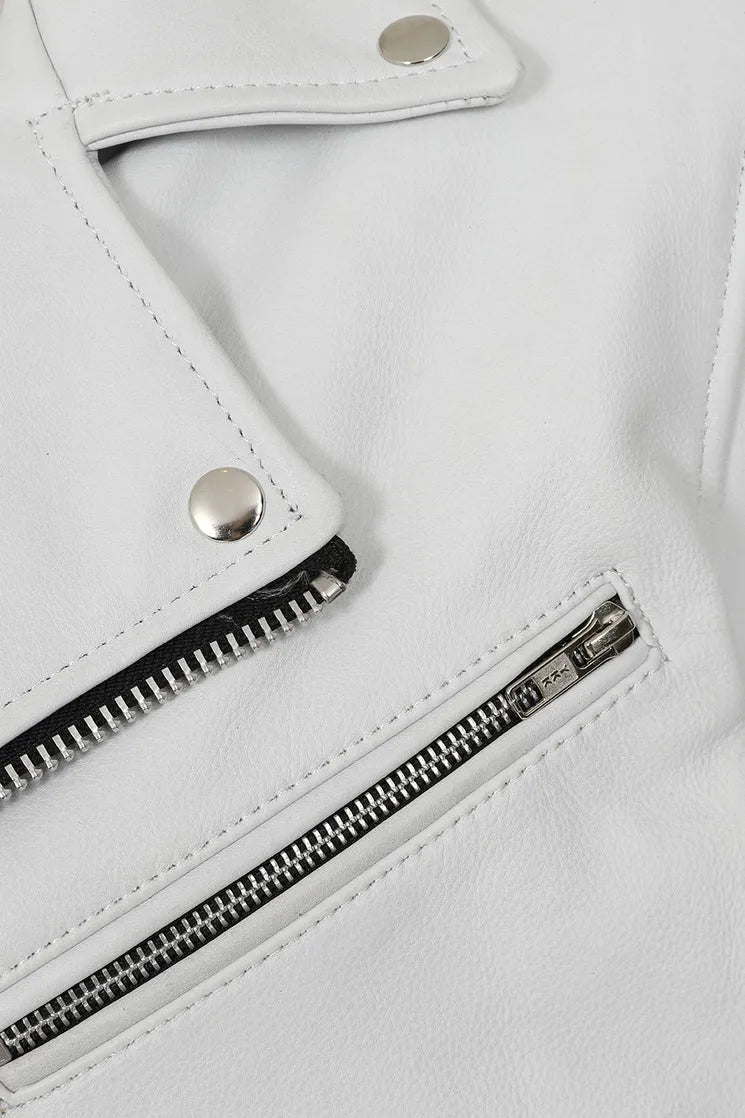 Men’s White Genuine Leather Biker Jacket