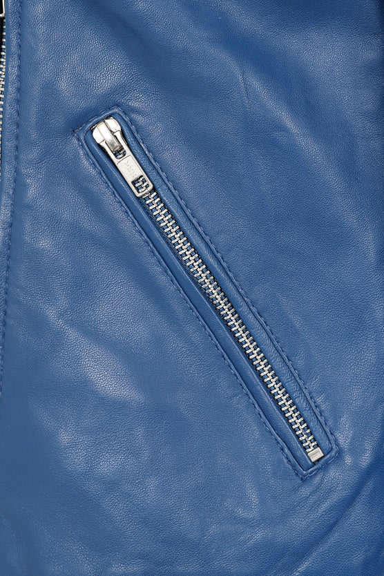 Women’s Blue Leather Motorcycle Jacket 