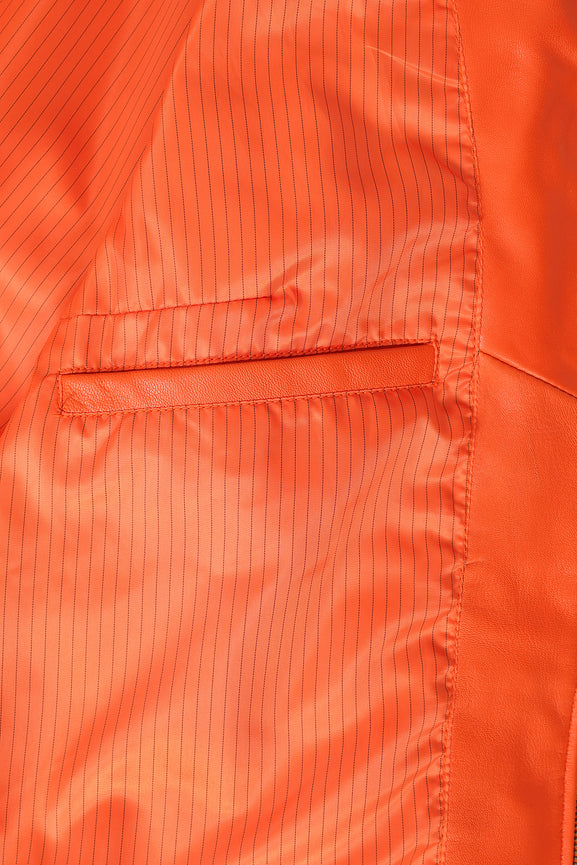 Women's Orange Leather Biker Jacket 