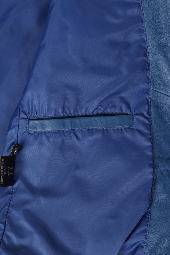 Women’s Blue Leather Motorcycle Jacket 