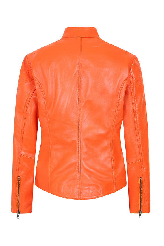 Women's Orange Leather Biker Jacket 