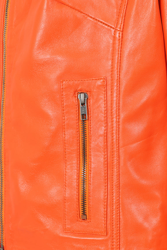 Women's Orange Leather Biker Jacket 