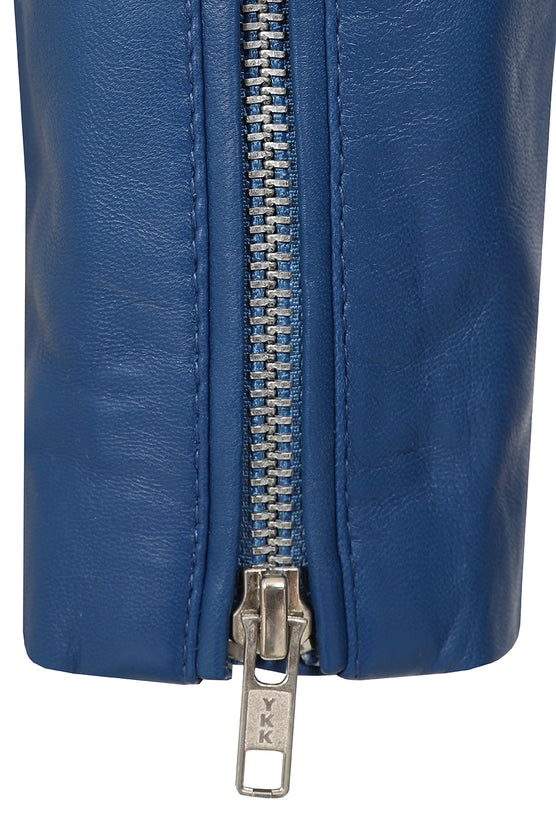 Women’s Blue Leather Motorcycle Jacket 