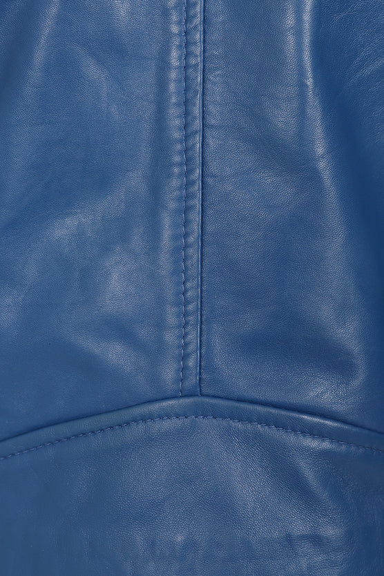 Women’s Blue Leather Motorcycle Jacket 