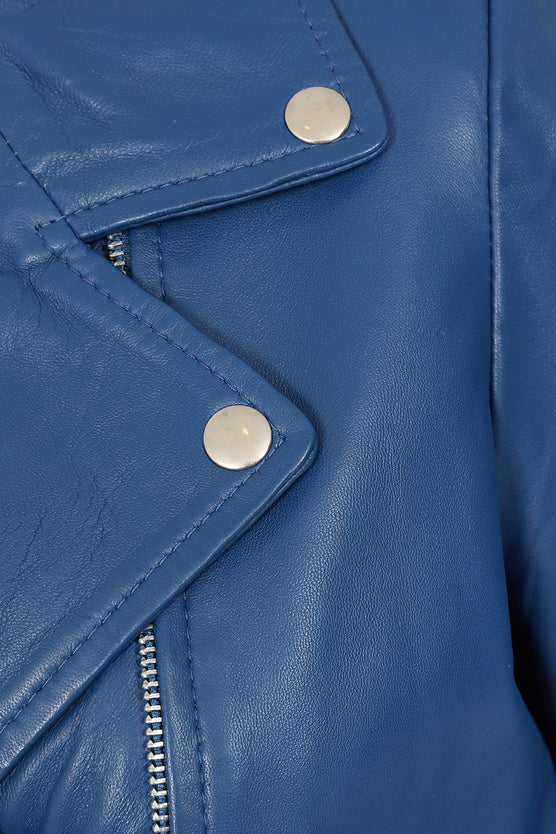 Women’s Blue Leather Motorcycle Jacket 