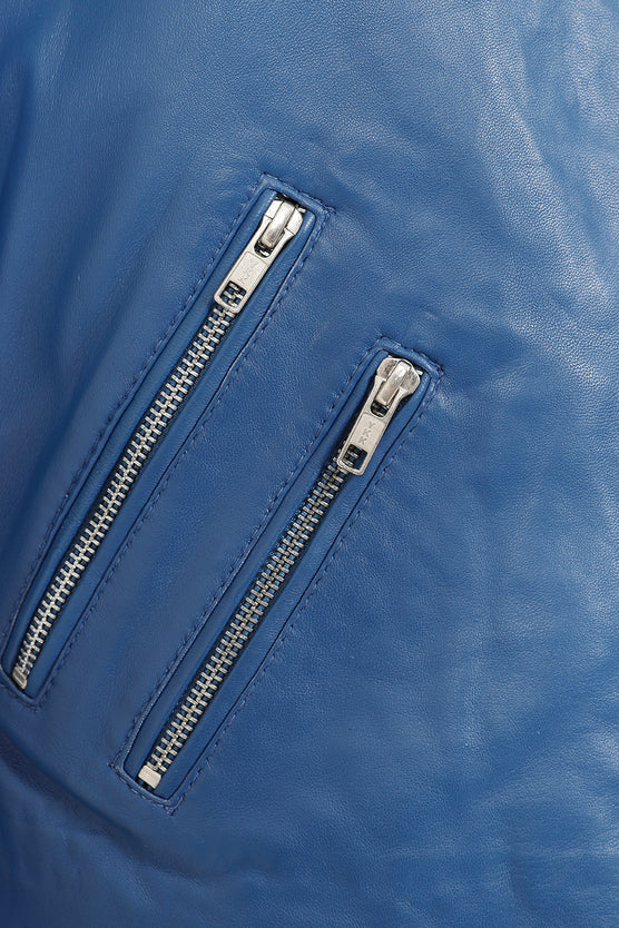 Women’s Blue Leather Motorcycle Jacket 