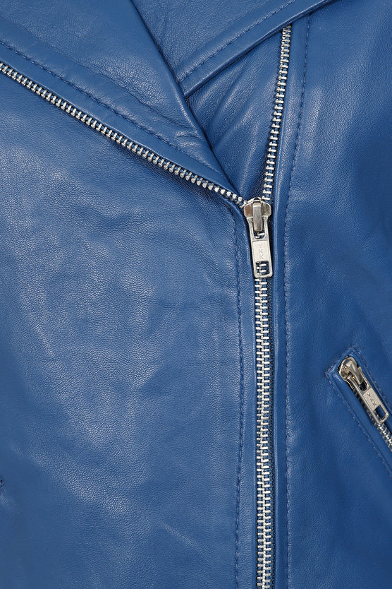 Women’s Blue Leather Motorcycle Jacket 