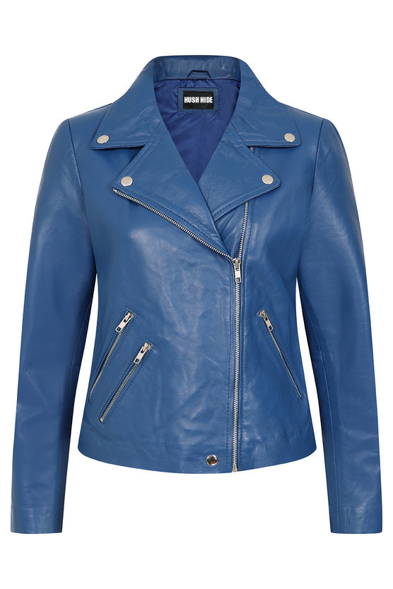 Women’s Blue Leather Motorcycle Jacket 