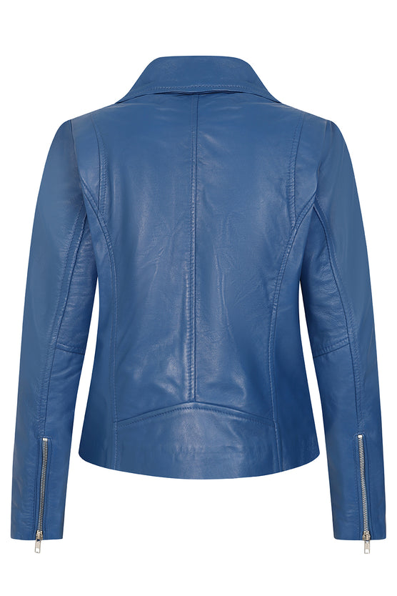 Women’s Blue Leather Motorcycle Jacket 