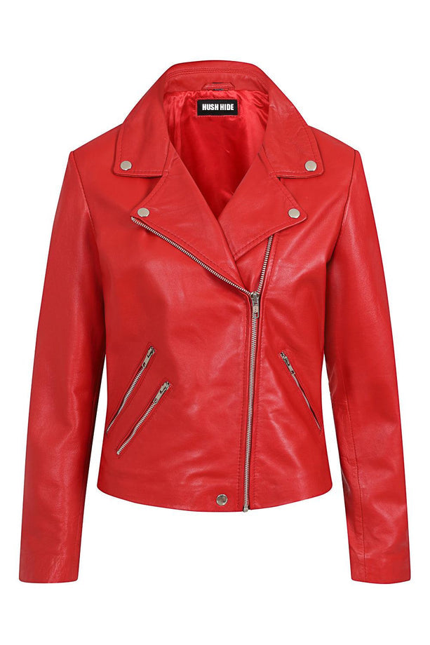 Women's Red Genuine Biker Leather Jacket 